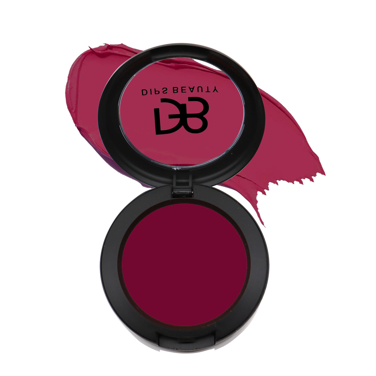 DIPS BEAUTY Berry Blooming Blush in a soft berry shade, shown on models with a radiant satin finish.