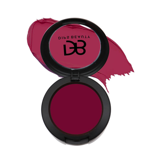 DIPS BEAUTY Berry Blooming Blush in a soft berry shade, shown on models with a radiant satin finish.